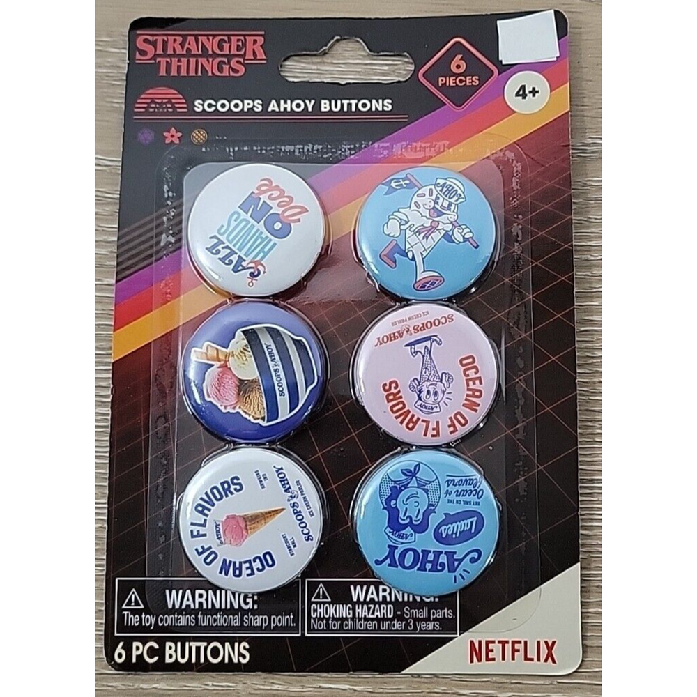 2024‎ STRANGER THINGS Scoops Ahoy 6-Pack Novelty Buttons NETFLIX NEW